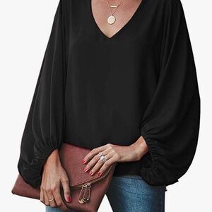 Elegant Black V-Neck Women's Top